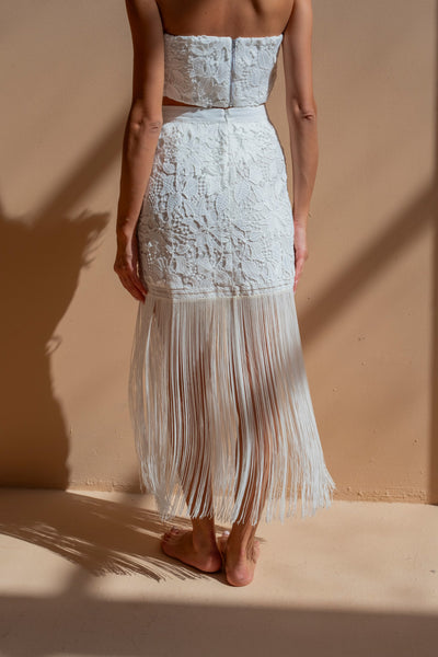 White Tassel Midi Skirt
