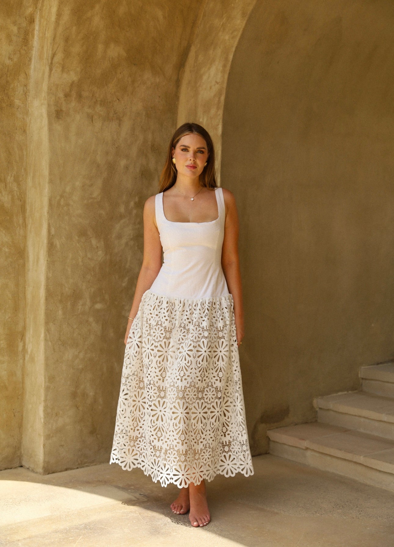 Crochet Drop Waist Midi Dress