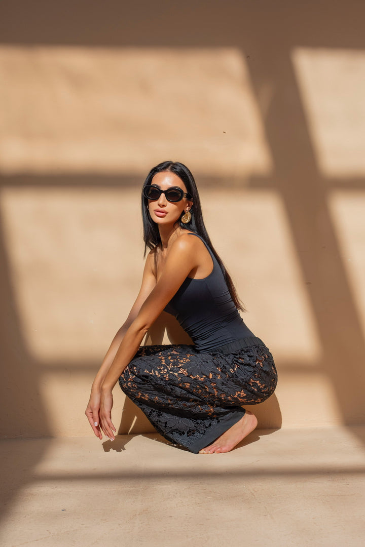 Black Laser Cut Floral Trousers – www.melissaphair.com