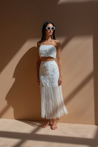 White Tassel Midi Skirt