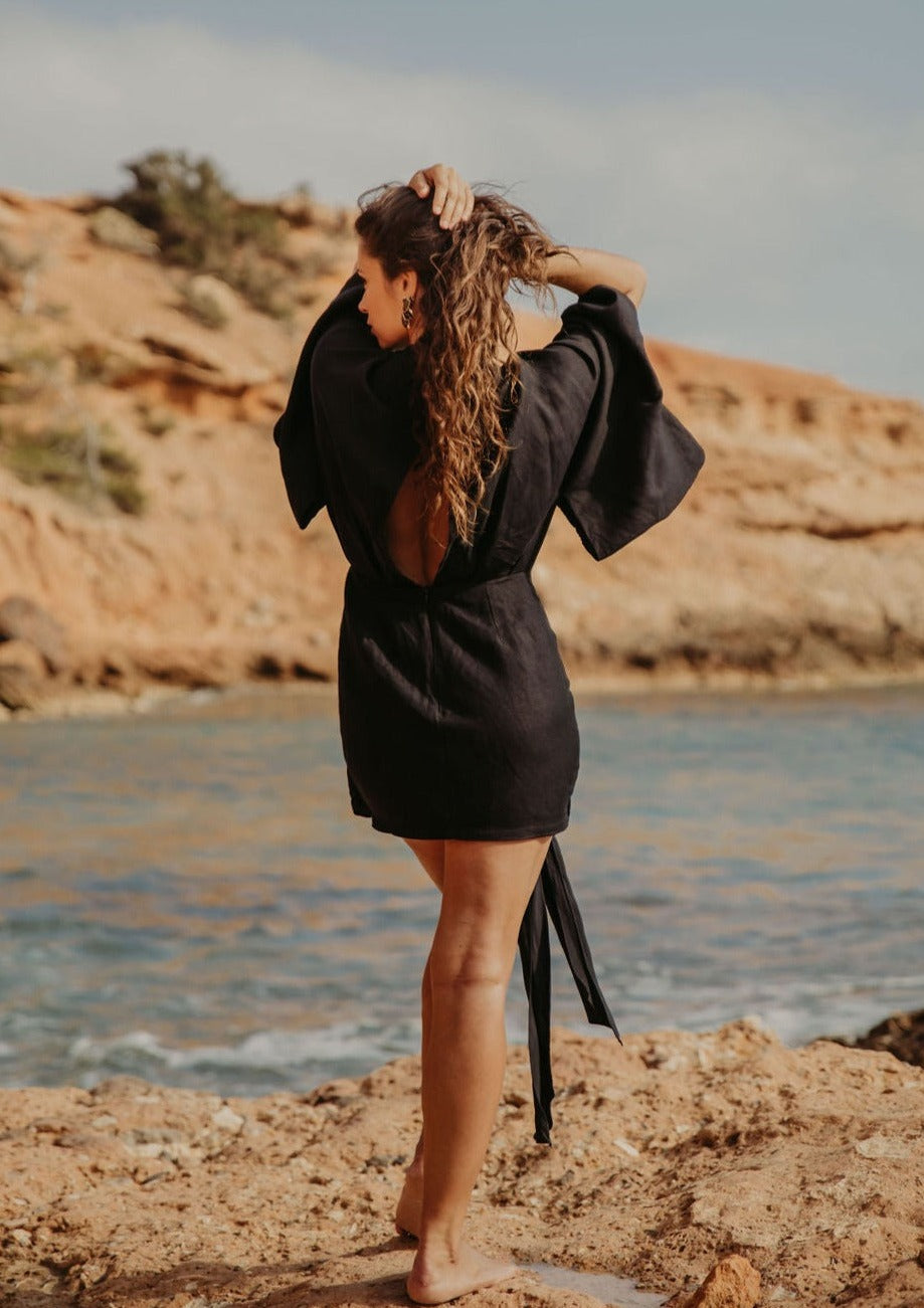 Melissa Kimono Mini Dress | Black