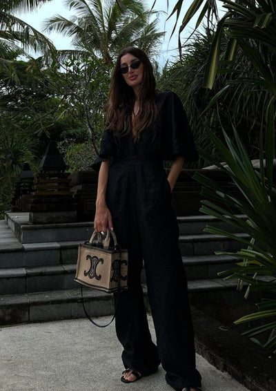 The Melissa Jumpsuit in Black Linen